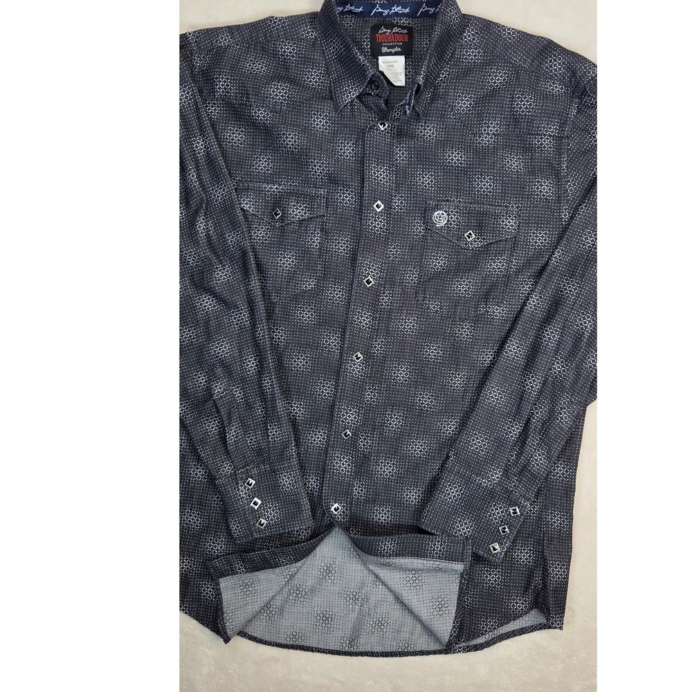 Wrangler George Strait Troubadour Mens Shirt L Black Diamond Print Snap Western